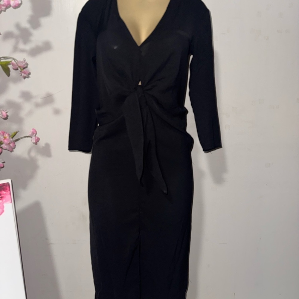 Zara Black Sheath Dress V-Neck 3/4 Sleeve